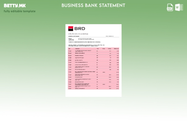 модерен стил Извод на сметка на организацијата на BRD банка Шаблон Word и PDF